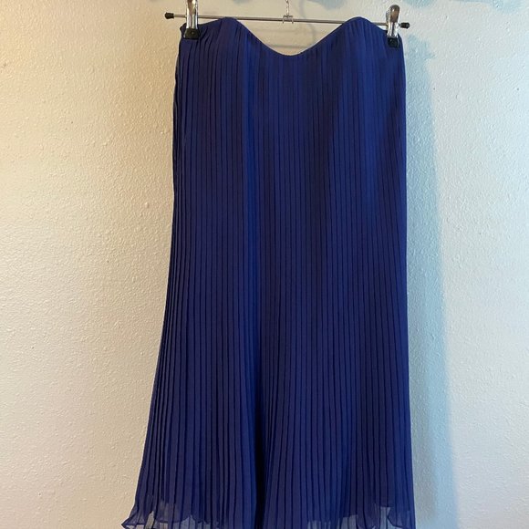 French Connection Blue Pleated Strapless Dress - Picture 2 of 8